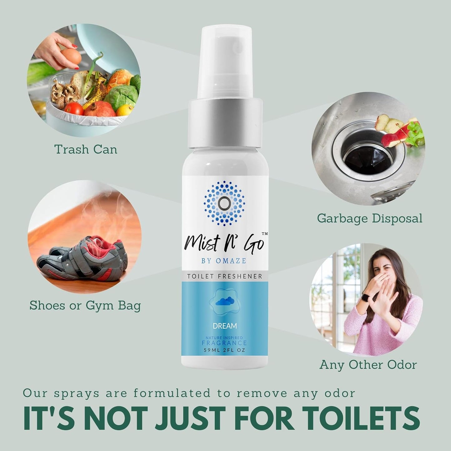 Mist N’ Go by Omaze Travel Bathroom Spray for Toilet Spray Odor Eliminator - Travel Toilet Spray for Bathroom Air Freshener Spray for Bathroom Deodorizer - Clean Mix, Travel Size (1oz x2)