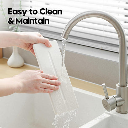 Fast Water Absorption Sink Organizer Tray Set, 3-Pack Compact and Space-Saving Stone Soap Holder Caddy for Kitchen & Bathroom Counter, Faucet Splash Guard, White (1pc of 8"x3.8" + 2pcs of 3.8"x3.8")