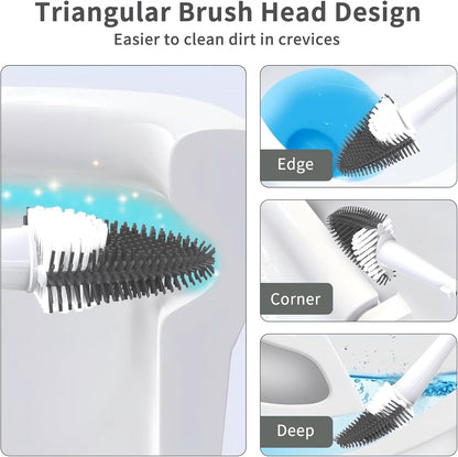 Hillyfe Toilet Brush and Holder Set,Silicone Removable Cleaner Brush,5 PCS Toilet Bowl Cleaner Tablets and Wall-Mount Hook,Ventilation Slots Base for Bathroom Apartment RV Deep Cleaning,White