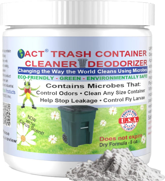 ACT Trash Deodorizer and Cleaner | Eliminates Odors Controls Garbage Sludge | for Garage and Outdoor Bins | Dry Powder Eco-Friendly 2.5lb