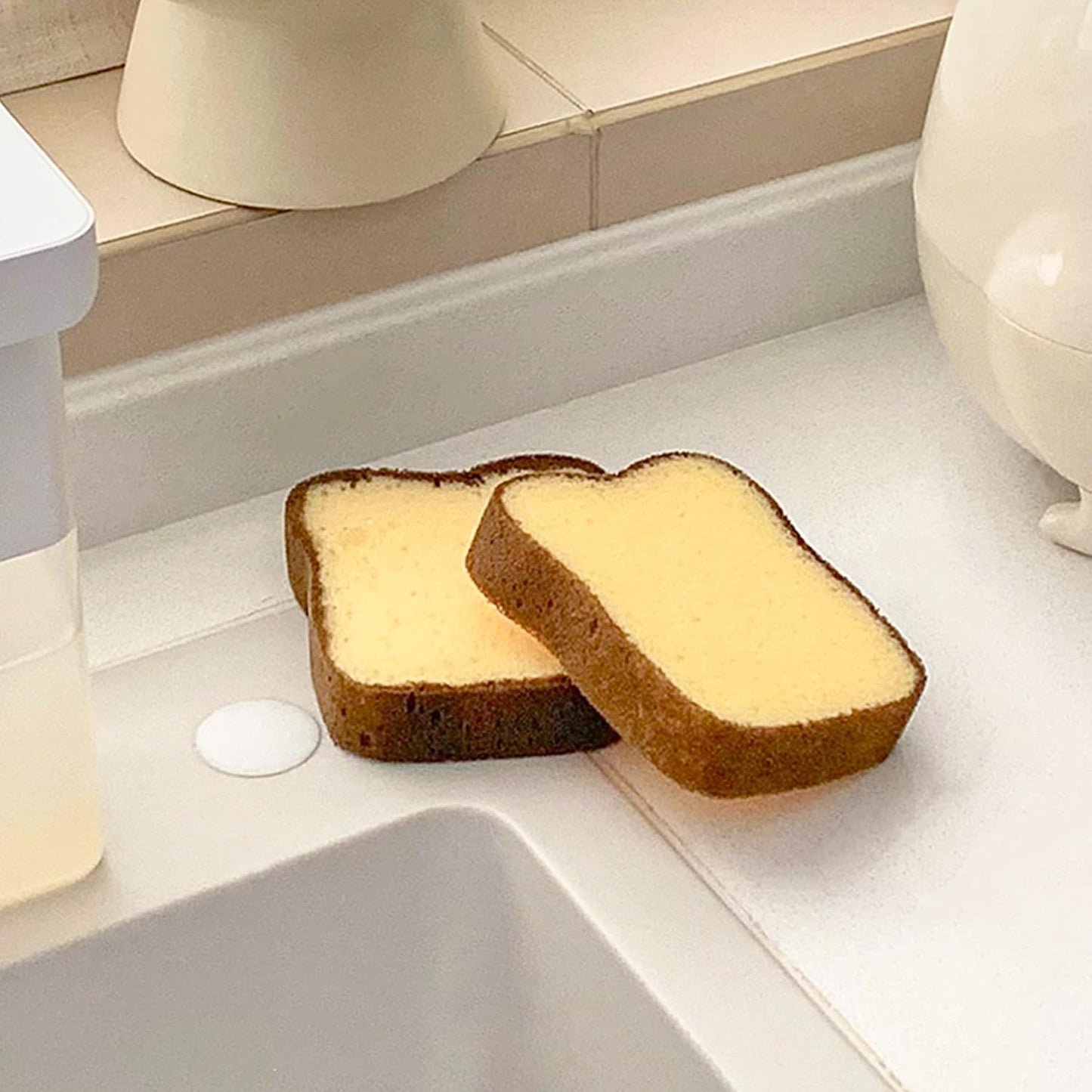 2 Pcs Cleaning Sponges, Cute Toast Shape Kitchen Scrub Dish Sponges, Household for Cleaning Dishwasher Sponges Non Scratch Scouring Pad