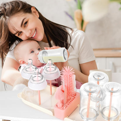 Travel Baby Bottle Cleaner Kit，7-in-1 Baby Bottle Brush Set for Travel and Home, All-in-One Baby Bottle Washing Kit: Integrated Cleaning & Drying System for Bottles and Breast Pump Parts (Green)