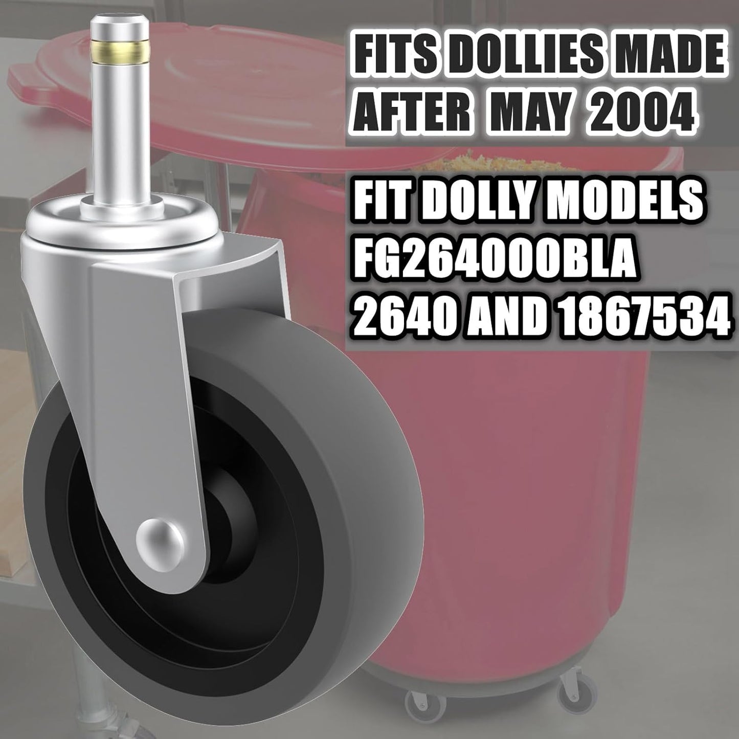 RILIDRI 3-Inch Swivel Stem Caster for Rubbermaid Mop Bucket Utility Cart, 7/16-Inch Stem Diameter Rubber Wheel Set of 4, Heavy Duty TPR Weber Grills Shop Vac Replacement Wheels