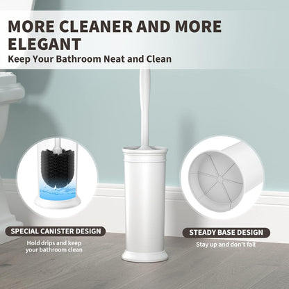 Toilet Brush and Holder 2 Pack, Toilet Bowl Brush with Extra Long Handle, Toilet Scrubber and Covered Holder, Toilet Brushes for Bathroom-Space Saving, Covered Brush, Durable, Deep Cleaning(Black)