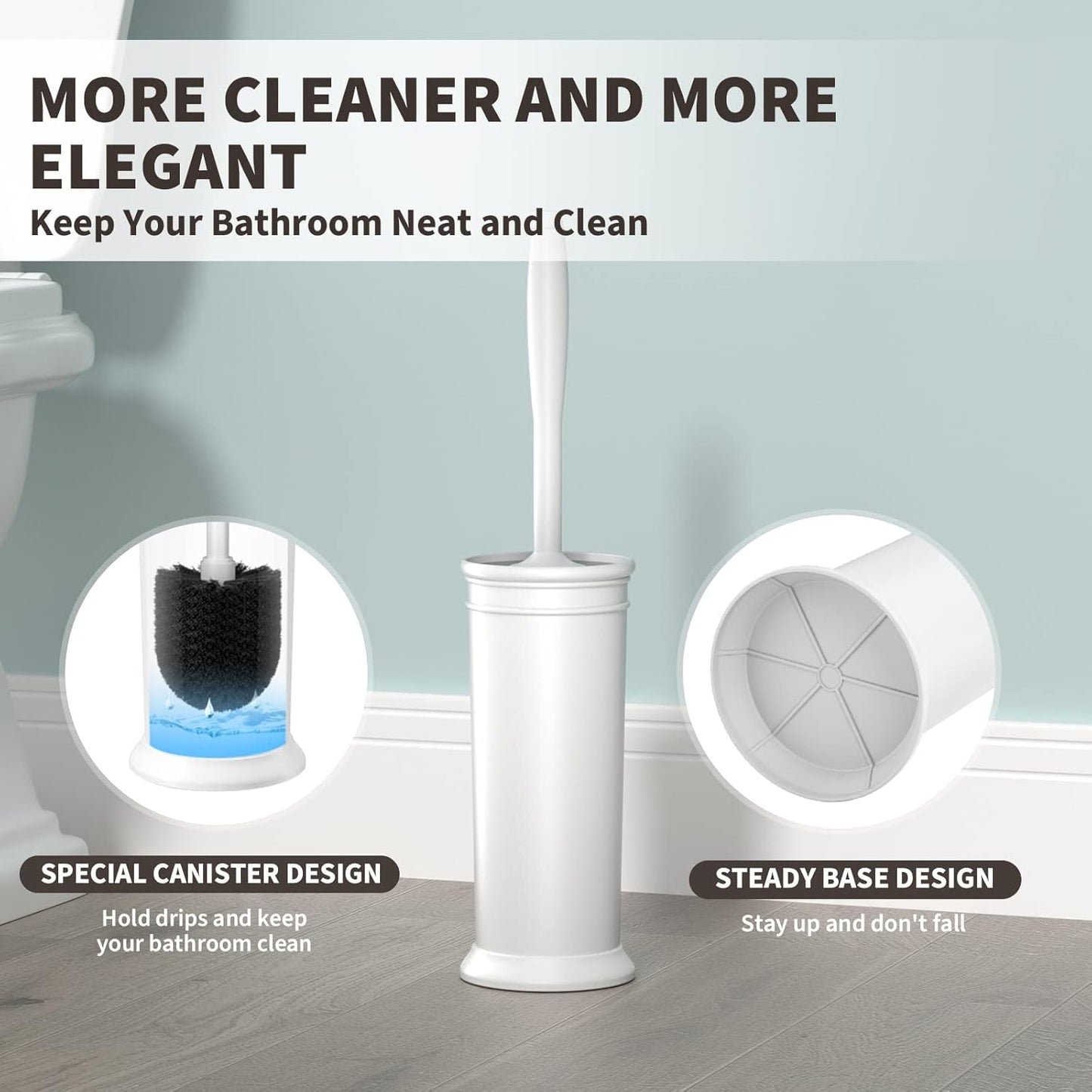 Toilet Brush, Toilet Bowl Brush with Extra Long Handle Durable Bristles Toilet Scrubber and Covered Holder for Toilet Brush Set for Bathroom Cleaning (Black, 1 Set)