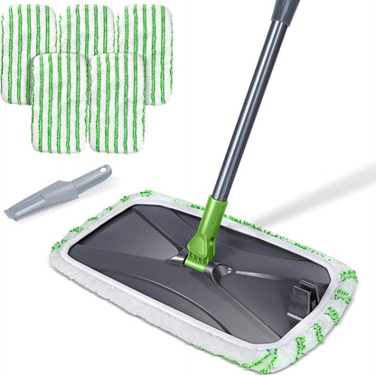 MASTERTOP Microfibre Flat Mop, Extended Wet Dry Large Floor Mop with 5 Reusable Pads & Telescopic Handle, Dust Mops for Laminate Wooden Hard Floor Vinyl Tile Floors Cleaning - Send 1 Cleaning Scraper