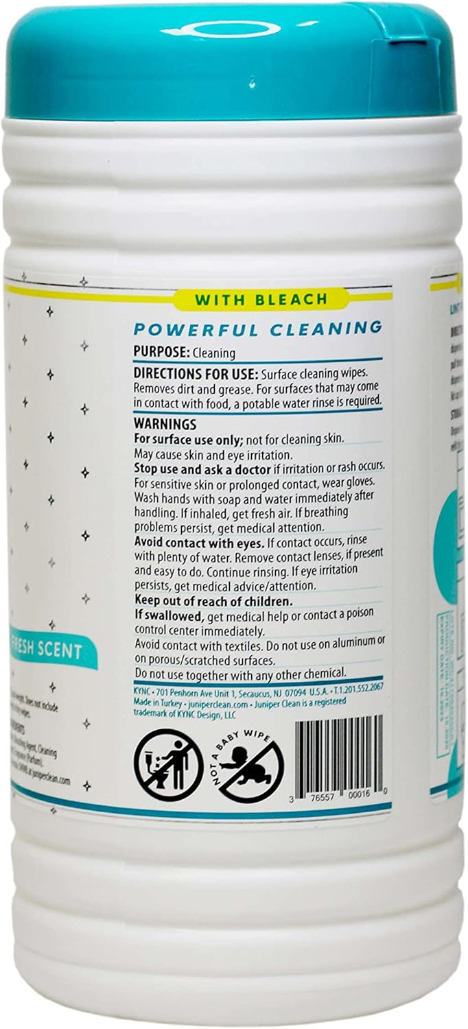 Juniper CLEAN 3 Pack Surface Cleaning Wipes with Bleach, All-Purpose Cleaner for Bathroom, Kitchen, Office, 216 Count Soft Flow, Fresh Scent, Lint Free & Durable
