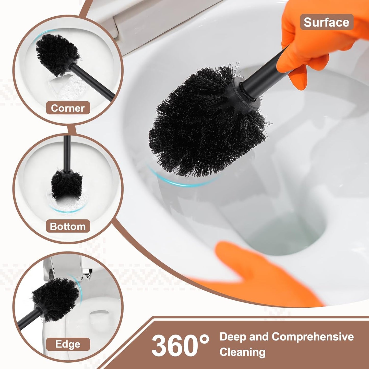uxcell 3 Pcs Toilet Brush Set Replacement Head, 9.8 Inch Toilet Brush Refills with Handle, Bathroom Cleaning Tool Restroom Accessories for Bathtubs Bathroom Home Apartments Office, Black