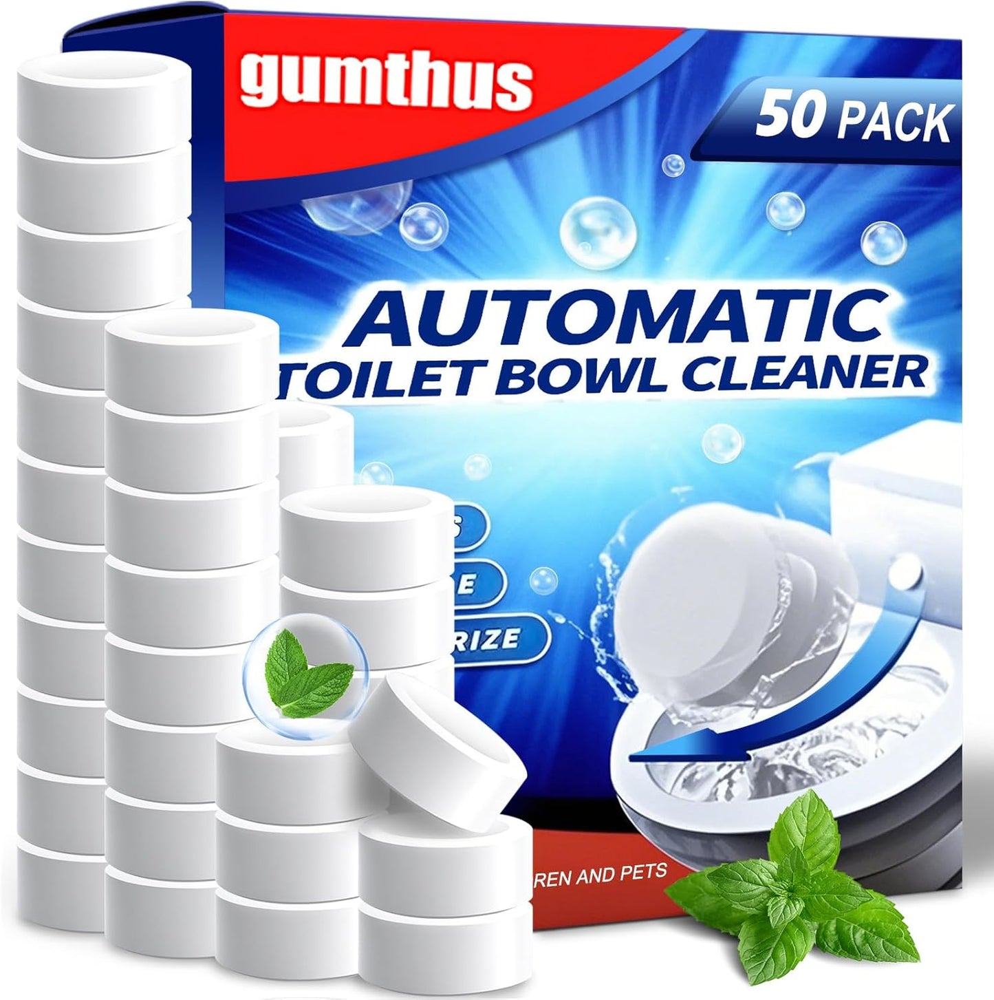 Automatic Toilet Bowl Cleaner Tablets, 50 Pack - Bleach, Descale & Deodorize, Septic-Safe, Continuous Cleaning, Fresh Scent, Drop-In Tank Cleaner effective to use Works with Toilets -white+best-AAA