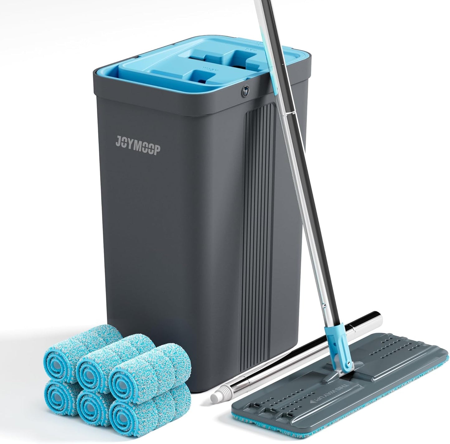 JOYMOOP Microfiber Flat Mop and Bucket System, Mops for Floor Cleaning and Wall Cleaner, Hardwood, Tile, Laminate, Vinyl Floors, Smooth Walls, and Glass Windows - 50" Flat Mop+1 Microfiber Pad[White]
