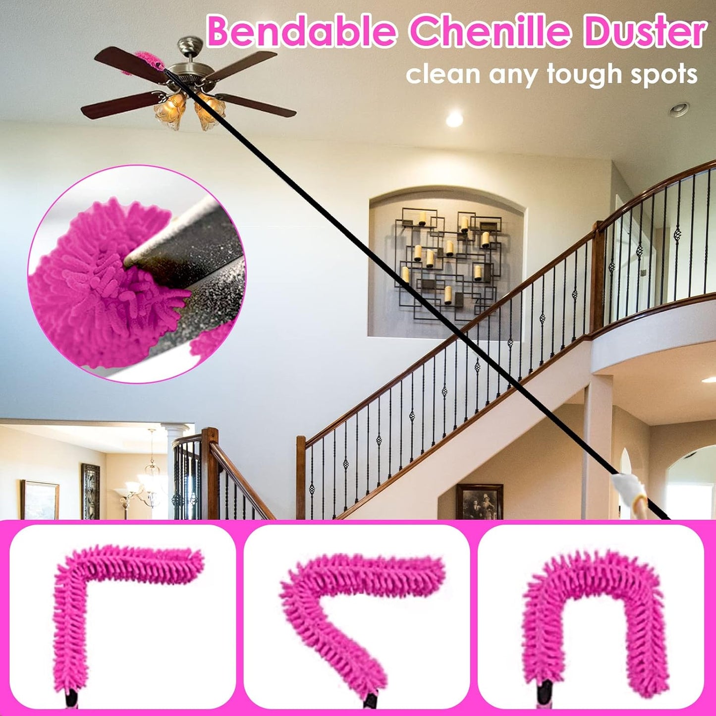 CALBEAU 15 Foot Dusters for Cleaning, Duster with Extension Pole 7-15ft, Microfiber Feather Duster Used for Cleaning Ceiling Fan, High Window, Blinds, Shutters, Sofa, Cobweb Duster for Home (12 PCS)