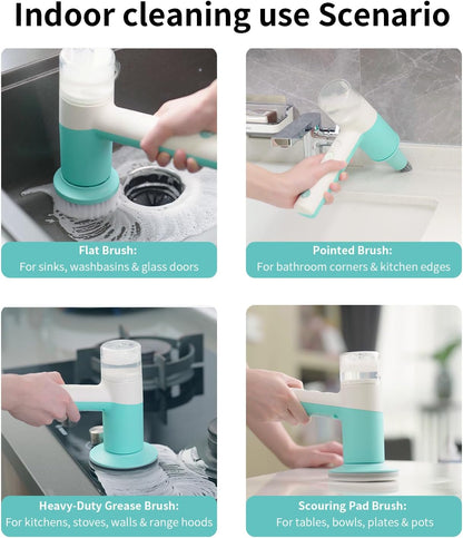 Dual-Rotation Electric Scrubber - IPX5 Waterproof Multi-Surface Cleaning Brush for Bathroom, Kitchen, Tile, Glass & More - Includes 4 Brush Heads (Nylon/Sponge/Crevice/Flat)