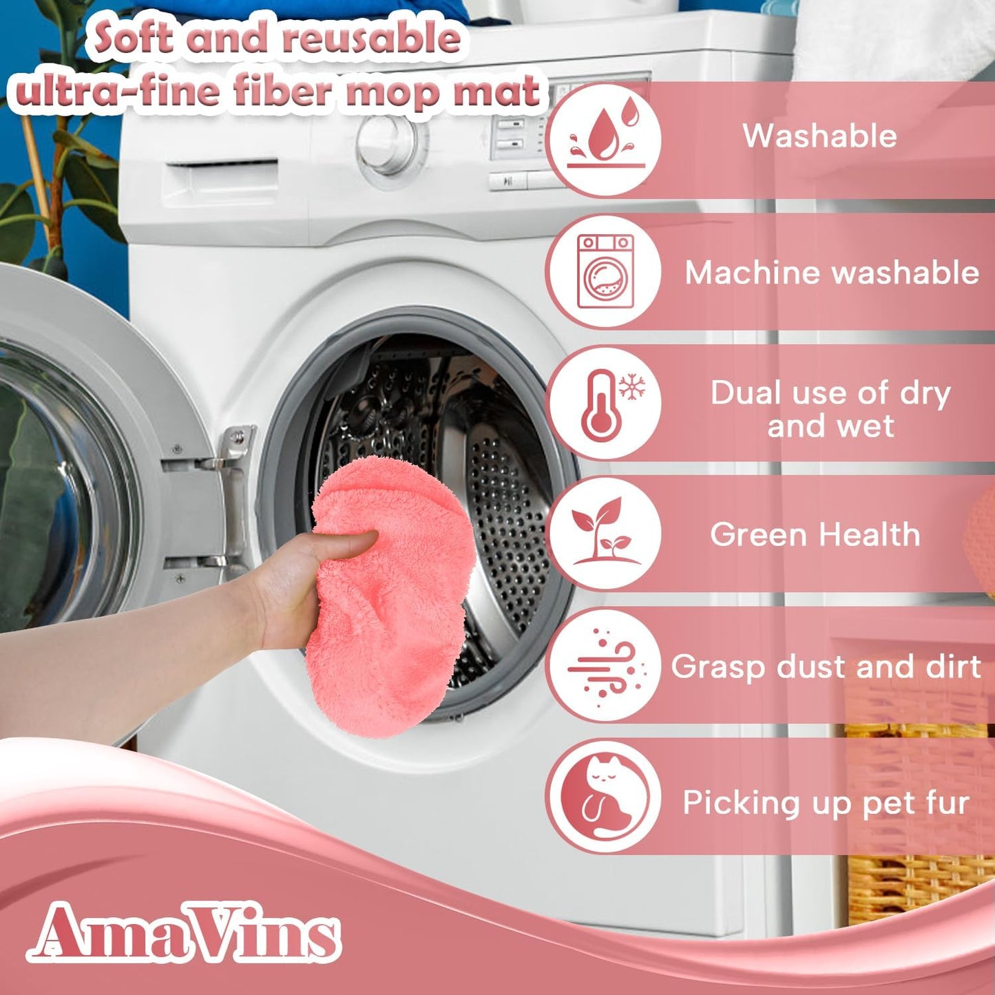 AmaVins 5 Pack Reusable Microfiber Mop Pads Compatible with Swiffer Sweeper Mop, Wet and Dry Flat mop Cover, Washable Mop Pads for Surface/Hardwood Floor Cleaning (Mop is Not Included)