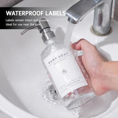 [Luxury] Kitchen Soap Dispenser Set - 16OZ Amber Glass Bottle, Stainless Steel Pump, Instant Dry Tray, Waterproof Labels, Non-Slip Silicone Pad, and Dish Brush | Upgrade for Your Kitchen and Bathroom