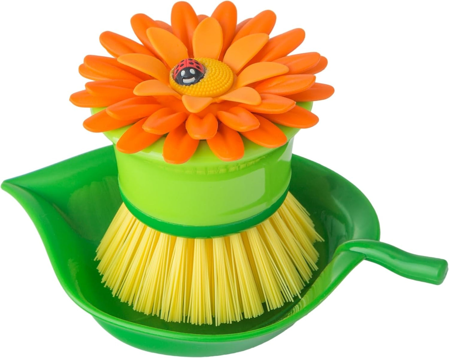 Vigar Flower Palm Dish Scrub Brush with Holder, Perfect Kitchen Brushes for Dishes, Sink Brush and Cleaning Brushes for Household Use, Pink, Green