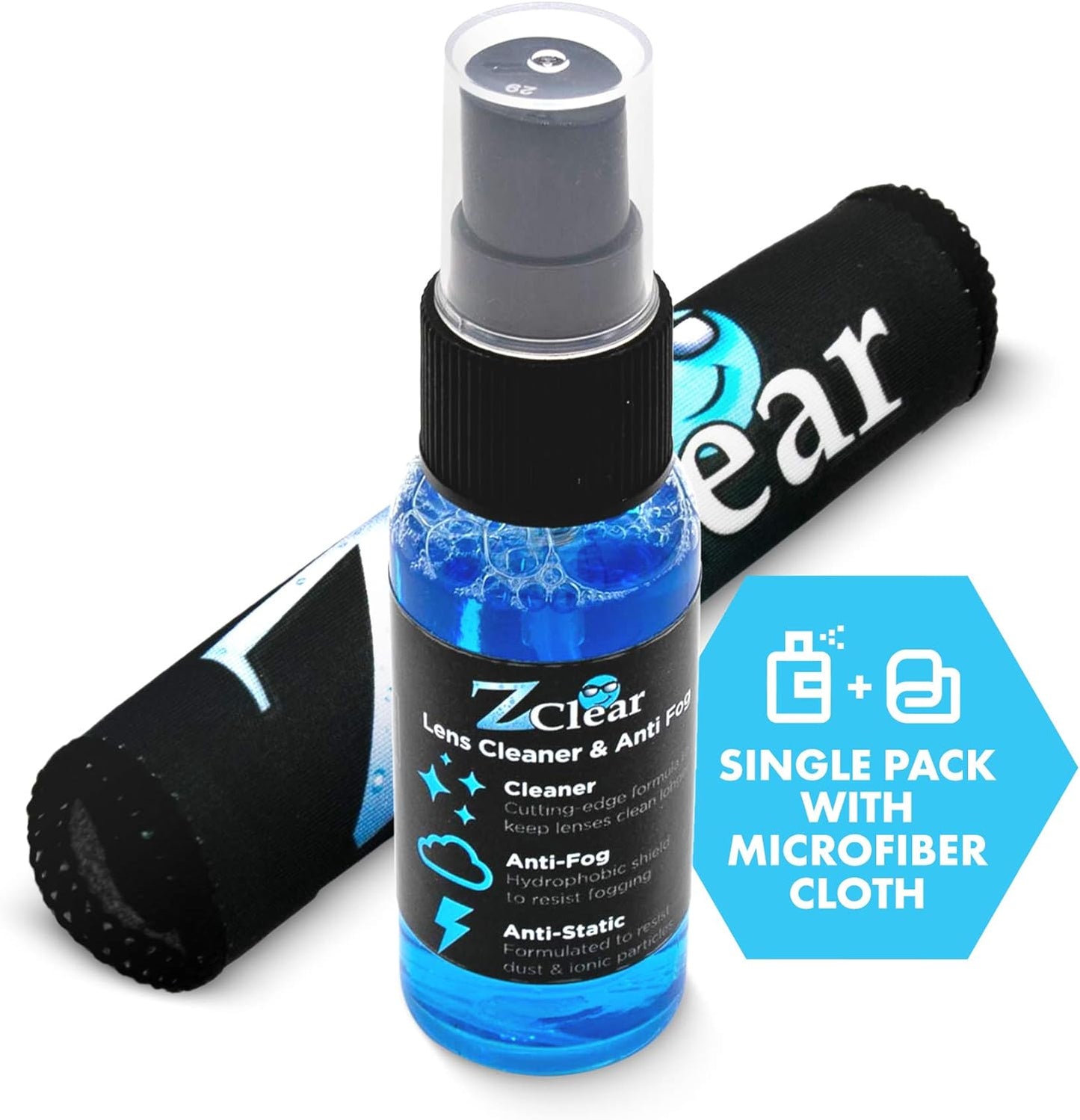 Z Clear Anti-Fog 6oz Spray | Eye glasses cleaner | Goggles anti fog | Sunglasses cleaner | Windshields | Mirrors | Visors | Safe for all Lenses |+ With Microfiber Cloth