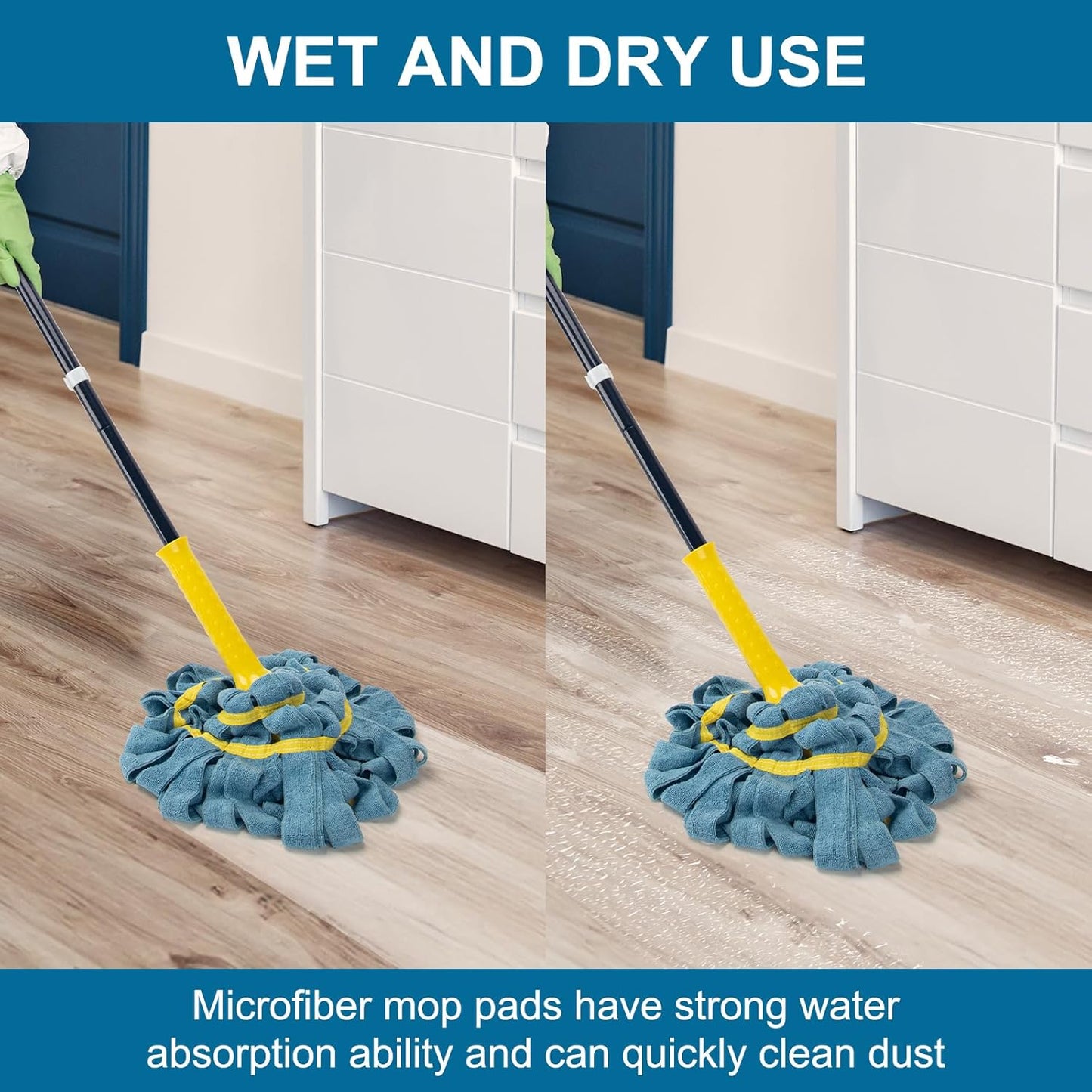 KeFanta Self-Wringing Twist Mop for Floor Cleaning, Long Handled Microfiber Floor Mop with Top Scouring Pad for Kitchen, Hardwood, Restaurant, Bathroom, Garages, Warehouses, Office,57-inch