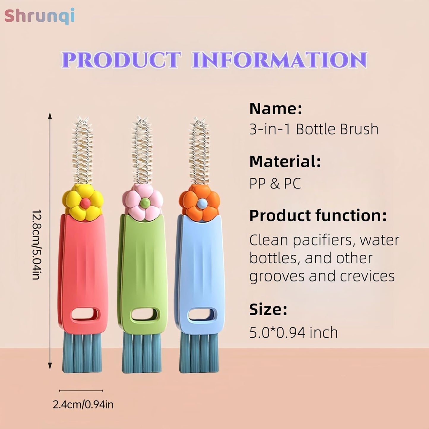4-in-1 Bottle Cleaning Brush Set, Multifunction Silicone Cup Lid Gap Cleaner, Home Kitchen Crevice Cleaning Tools, 3 Pcs, Multicolor