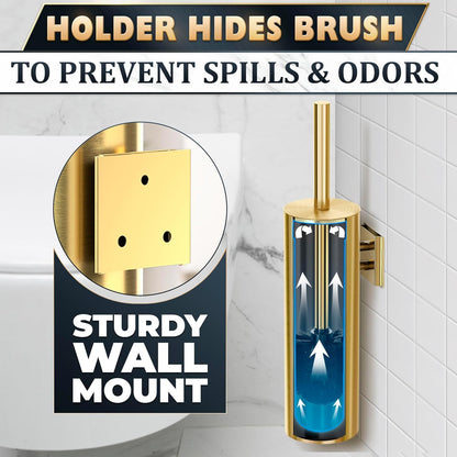 Stylish Stainless Steel Toilet Brush and Holder Set - Silver Toilet Bowl Brush and Holder with Splash Cover, Sturdy Bristles, Corrosion & Scratch Resistant - Elegant Design, Effective Deep Cleaning