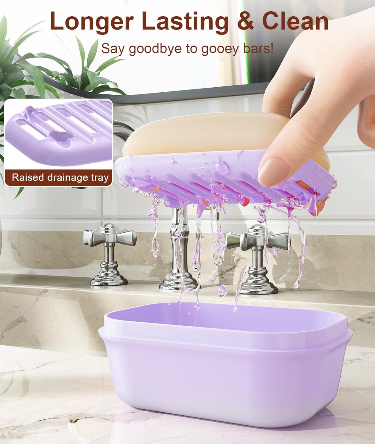 Quatish Leakproof Soap Dish with Lid & Draining Layer, Shatterproof Travel Bar Soap Holder Case Container, Portable Travel Size Toiletries Essentials for Camping, Gym, Bathroom, Black