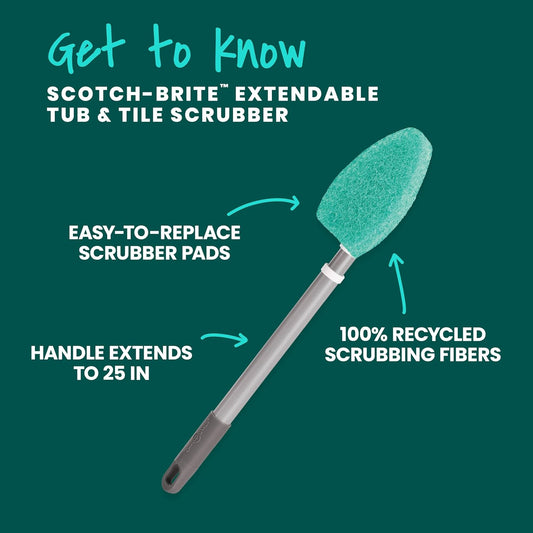 Scotch-Brite Extendable Tub & Tile Scrubber Kit, Includes 1 Handle and 3 Non-Scratch Scrubber Pads