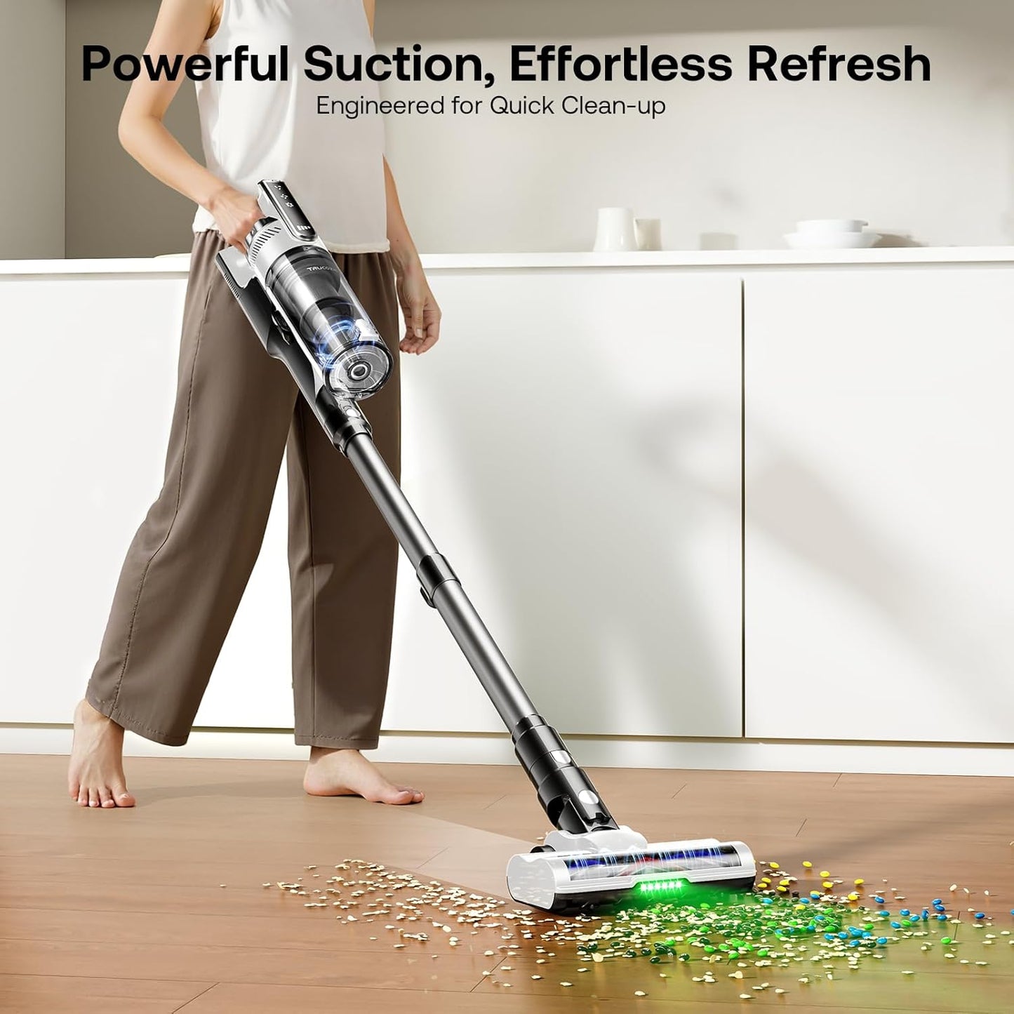Trucozie Cordless Vacuum Cleaner, Self-Standing Lightweight Stick Vacuum with 50 mins Runtime, Powerful Suction, Anti-Tangle Wireless Vacuum for Home, Hardwood Floor, Carpet, Pet Hair, Black