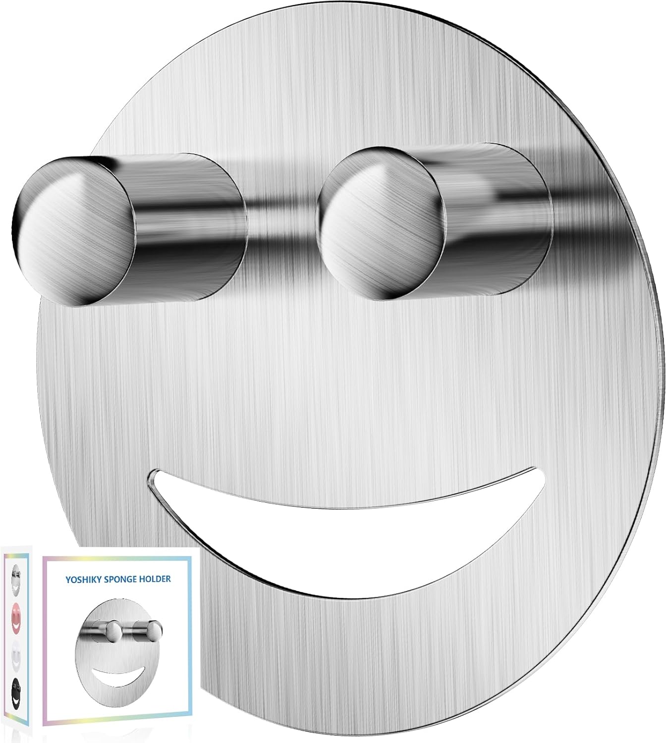 Yoshiky Stainless Steel Smiley Face Dish Sponge Holder, Silver Sink Caddy Organizer Storage with Suction Cup for Kitchen, Kitchen Sink Accessories Decor Scrubber Holder with Gift Box