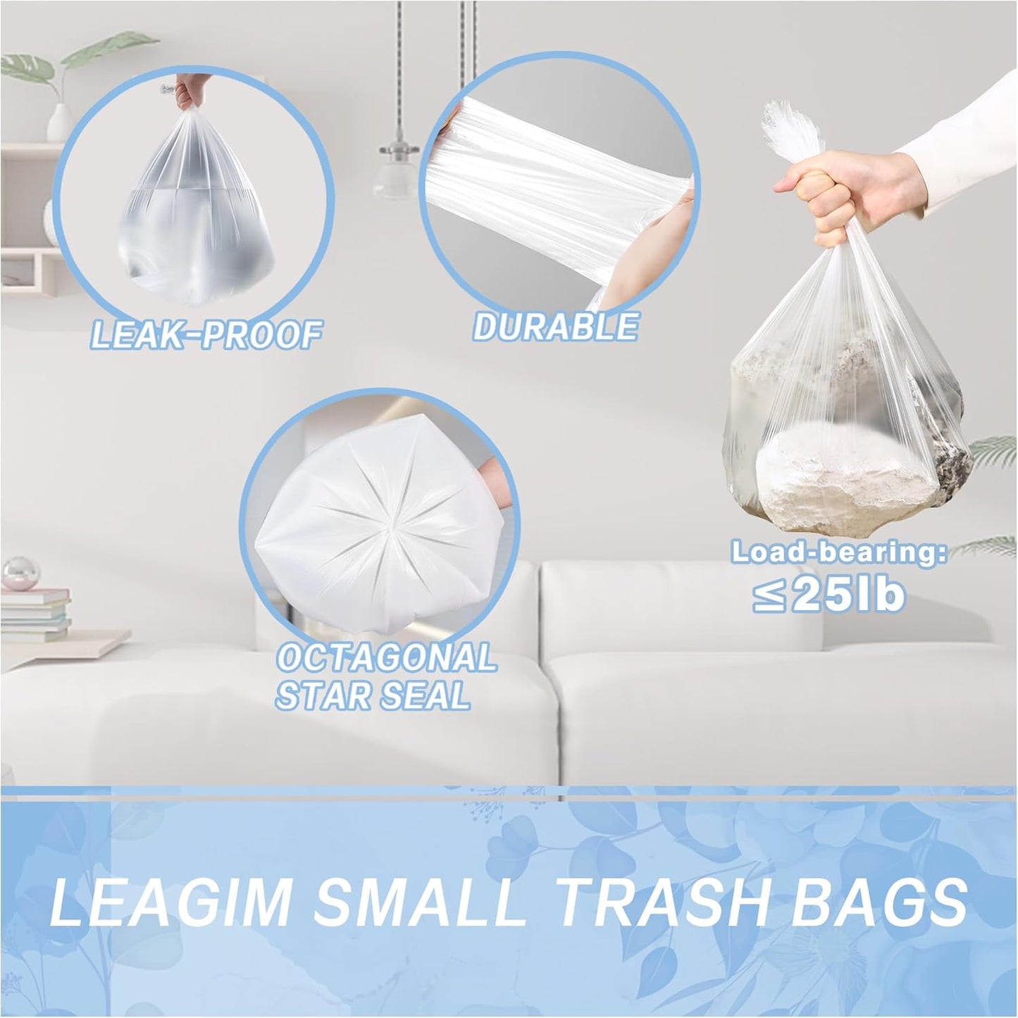Small Trash Bags 2.6 Gallon-108 Count Leakage-Proof Strong, Small Mini Garbage Bags for Bathroom, Bedroom, Office, White Small Trash Can Liners