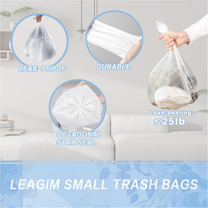 Small Trash Bags 2.6 Gallon-108 Count Leakage-Proof Strong, Small Mini Garbage Bags for Bathroom, Bedroom, Office, White Small Trash Can Liners