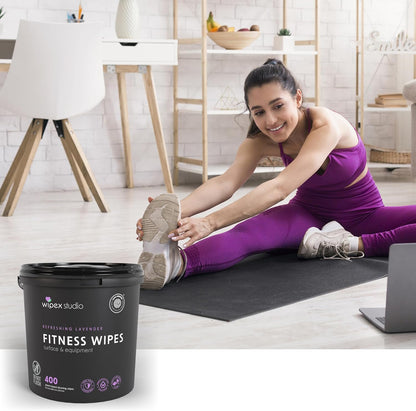 Wipex Gym Wipes Bucket Refill – EWG Verified, 400 Ct Plant-based Fitness Equipment Wipes, Lavender and Vinegar to Clean Surfaces, Safe Yoga Mat Cleaner, Gym Cleaner and Peloton