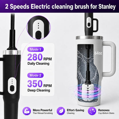 Rechargeable Electric Bottle & Cup Brush, 360° Thorough Cleaning Without Blind Spots, Suitable for Baby Bottles, 40-Ounce Mugs, Straws, Wine Glasses, etc., Easy to Air-Dry and Portable