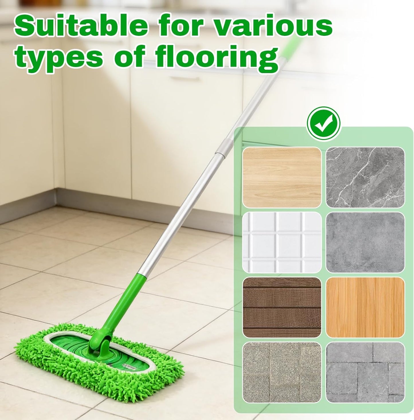 Septo 8Pcs Reusable Microfiber Mop Pads, Replacement Compatible with Sweeper Mop, Refills & Washable Dry Sweeping Cloths for Surface Hardwood Floor Cleaning(Grass Green)