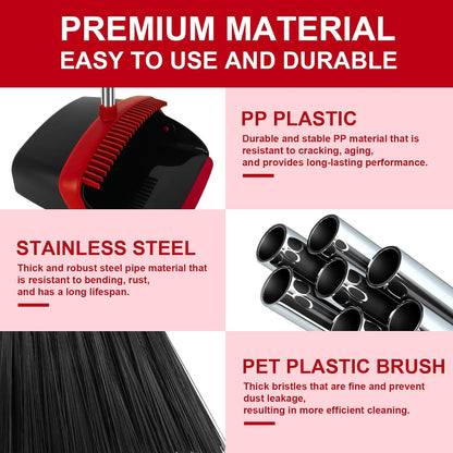 Broom and Dustpan Set, Household Broom with Dustpan Combo Set, 51" Long Handle, Dust Pan Set for Kitchen Office Lobby Floor