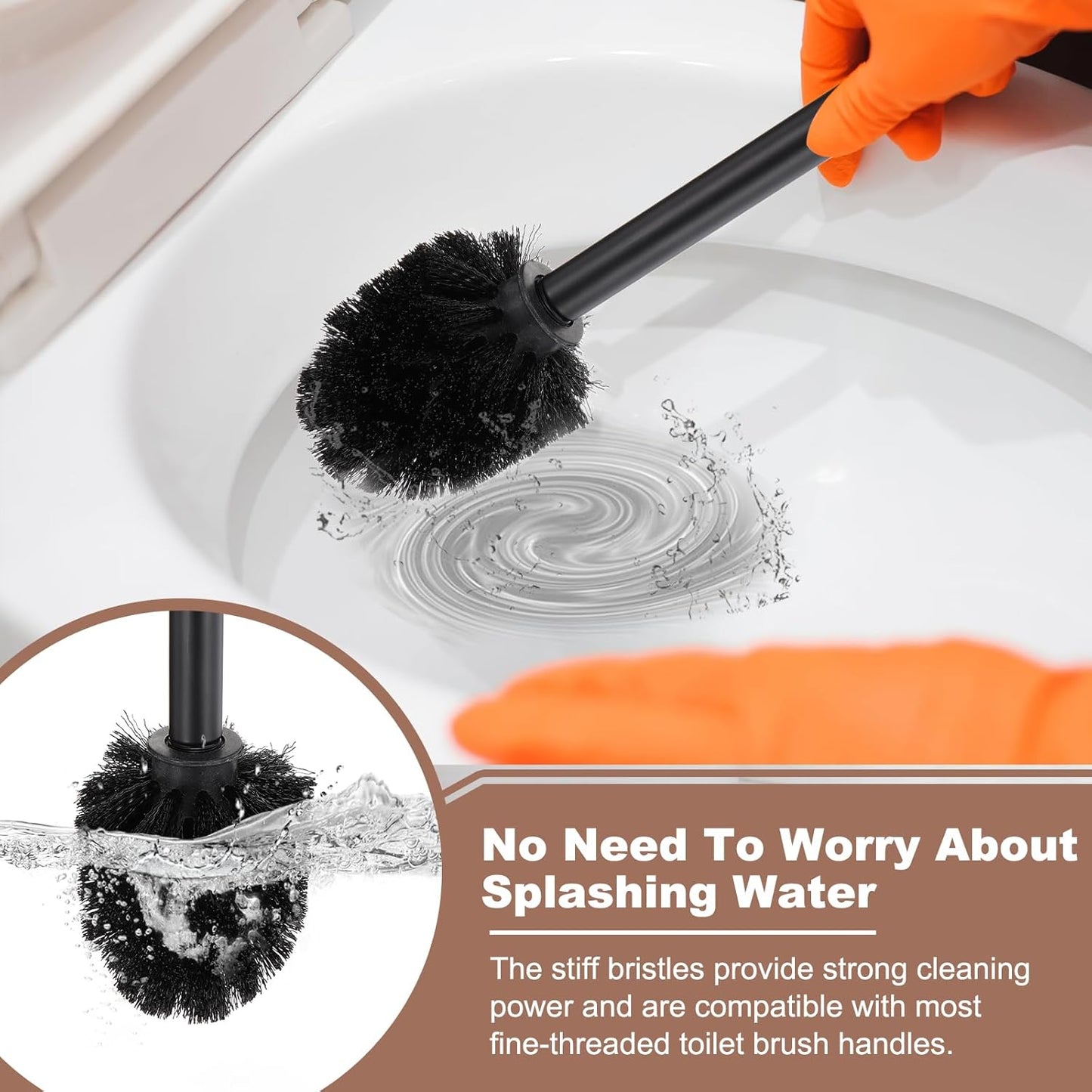 uxcell 3 Pcs Toilet Brush Set Replacement Head, 9.8 Inch Toilet Brush Refills with Handle, Bathroom Cleaning Tool Restroom Accessories for Bathtubs Bathroom Home Apartments Office, Black