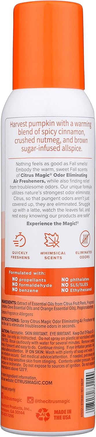 Citrus Magic Limited Edition Natural Odor Eliminating Air Freshener Spray, Orange Spice Cider, 3-Ounce, Pack of 3