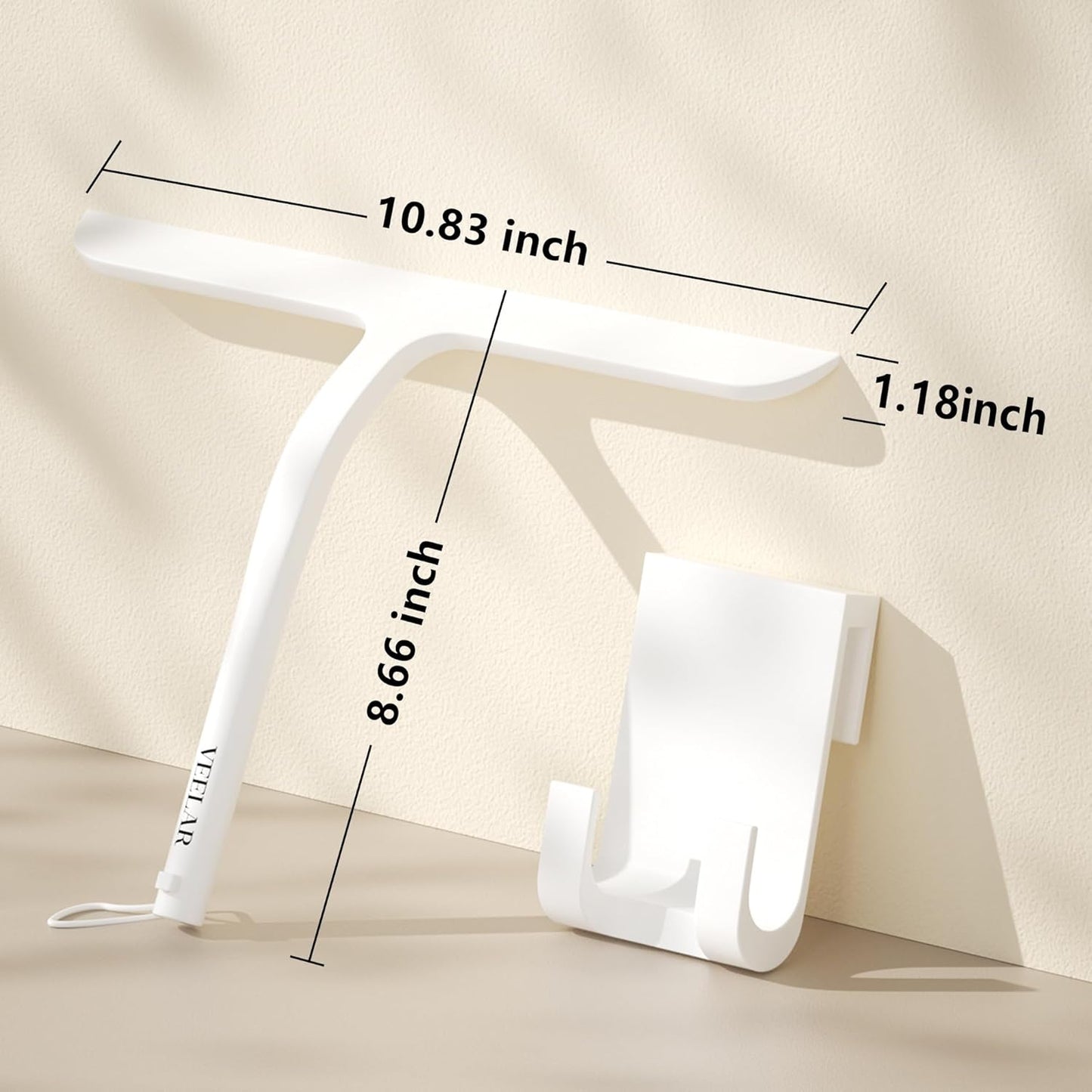 Shower Squeegee for Shower Glass, Bathroom Glass Cleaning Tool with Hook Mount, Squeegee for Glass Doors, Window Cleaning, Tile Shower Walls (White)