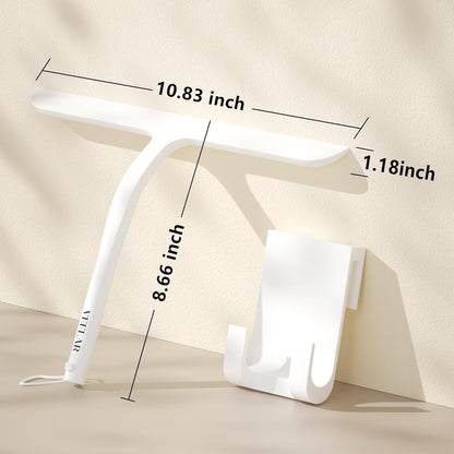 Shower Squeegee for Shower Glass, Bathroom Glass Cleaning Tool with Hook Mount, Squeegee for Glass Doors, Window Cleaning, Tile Shower Walls (White)