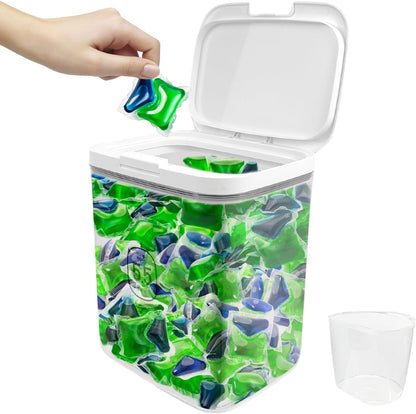 94oz/2.8L Laundry Pods Container for Room Organization Dishwasher Laundry Pod Holder with One-Press Lid and Scoop Large Capacity Holds 150 Pods Detergent Powder Container Sealed Dryer Sheet Holder