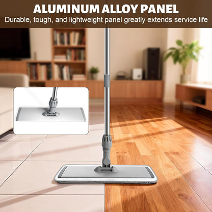 17.7" Microfiber Mop for Floor Cleaning, 59in Long Adjustable Stainless Steel Handle, 360° Rotating Large Flat Mops, 4 Washable Pads for Dry & Wet Cleaning for Hardwood, Vinyl, Laminate, Grey