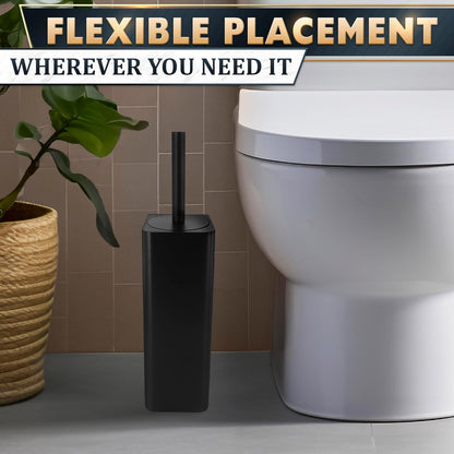 Stylish Stainless Steel Toilet Brush and Holder Set - Silver Toilet Bowl Brush and Holder with Splash Cover, Sturdy Bristles, Corrosion & Scratch Resistant - Elegant Design, Effective Deep Cleaning