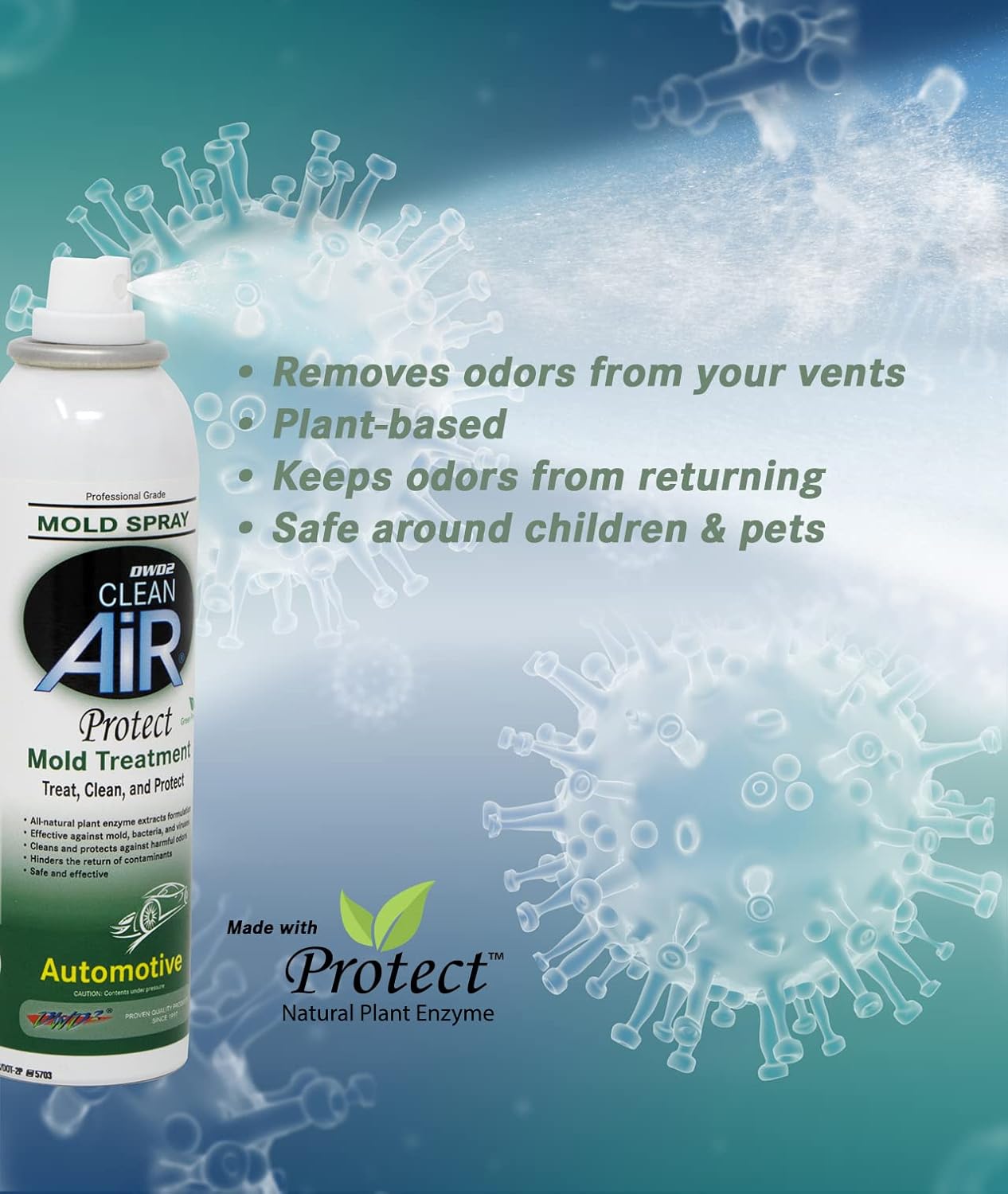 DWD2 Protect™ Automotive Mold Treatment - Revitalize Your Car's Interior The Green Automotive Mold Treatment Solution. Say Goodbye to Unpleasant Odors and Hello to a Fresh and Protected Cabin (FOGGER)
