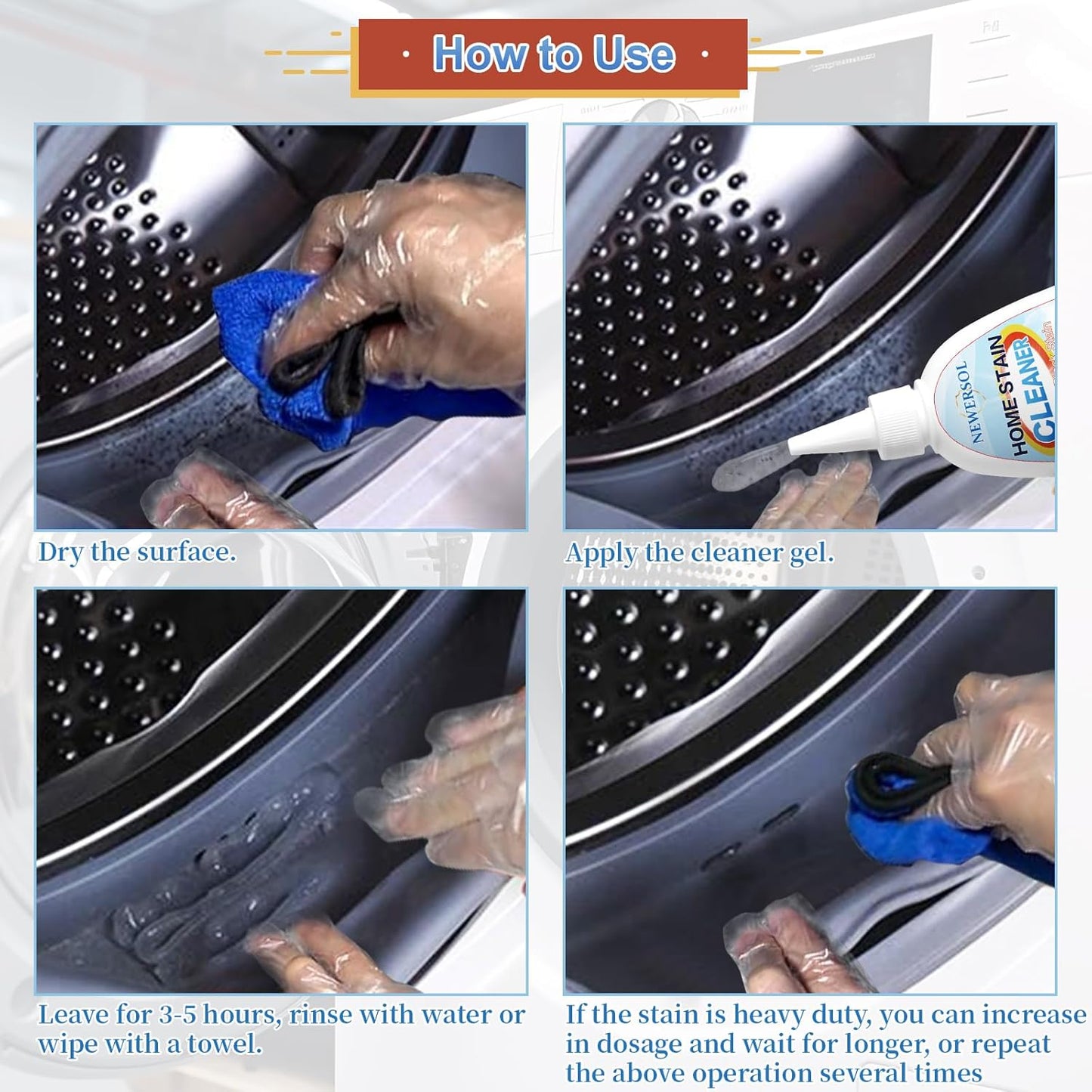 Black Stain Remover Gel Washing Machine Cleaner Front Loader Grout Cleaner Home Stain Removal Gel for Washer Kitchen Sink Showers Bathroom and Floor Tile 8Fl Oz