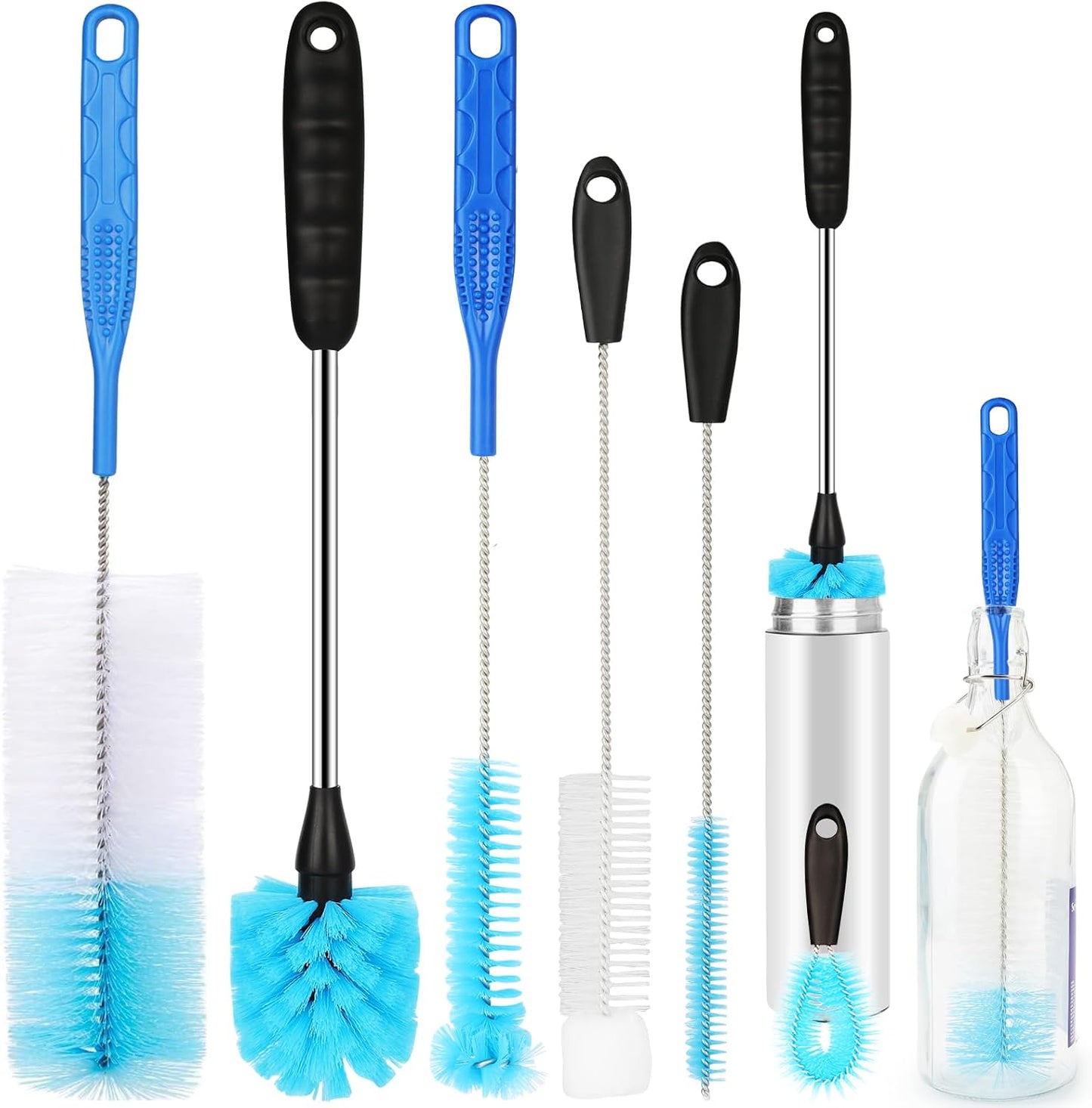 6 Pack Bottle Brush Cleaner Set, Long Handle Stainless Steel Water Bottle Cleaner Brush for Washing Sport Bottles, Narrow Neck Bottle, Baby Bottles, Dish, Flask, Straw, Cup Cover