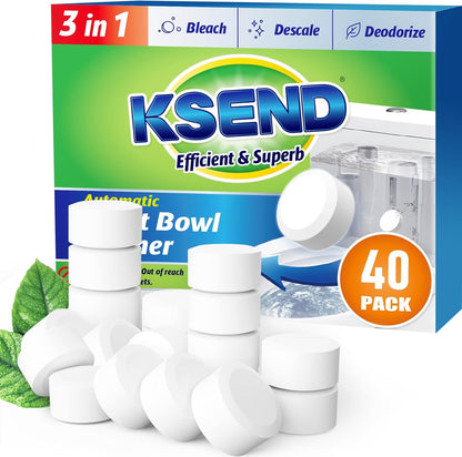 Ksend Toilet Bowl Cleaner Tablets - 20 PCS Automatic Bleach Toilet Cleaner Tablets, Slow-Releasing Deodorizing & Descaling, Powerful Bathroom Tank Cleaner