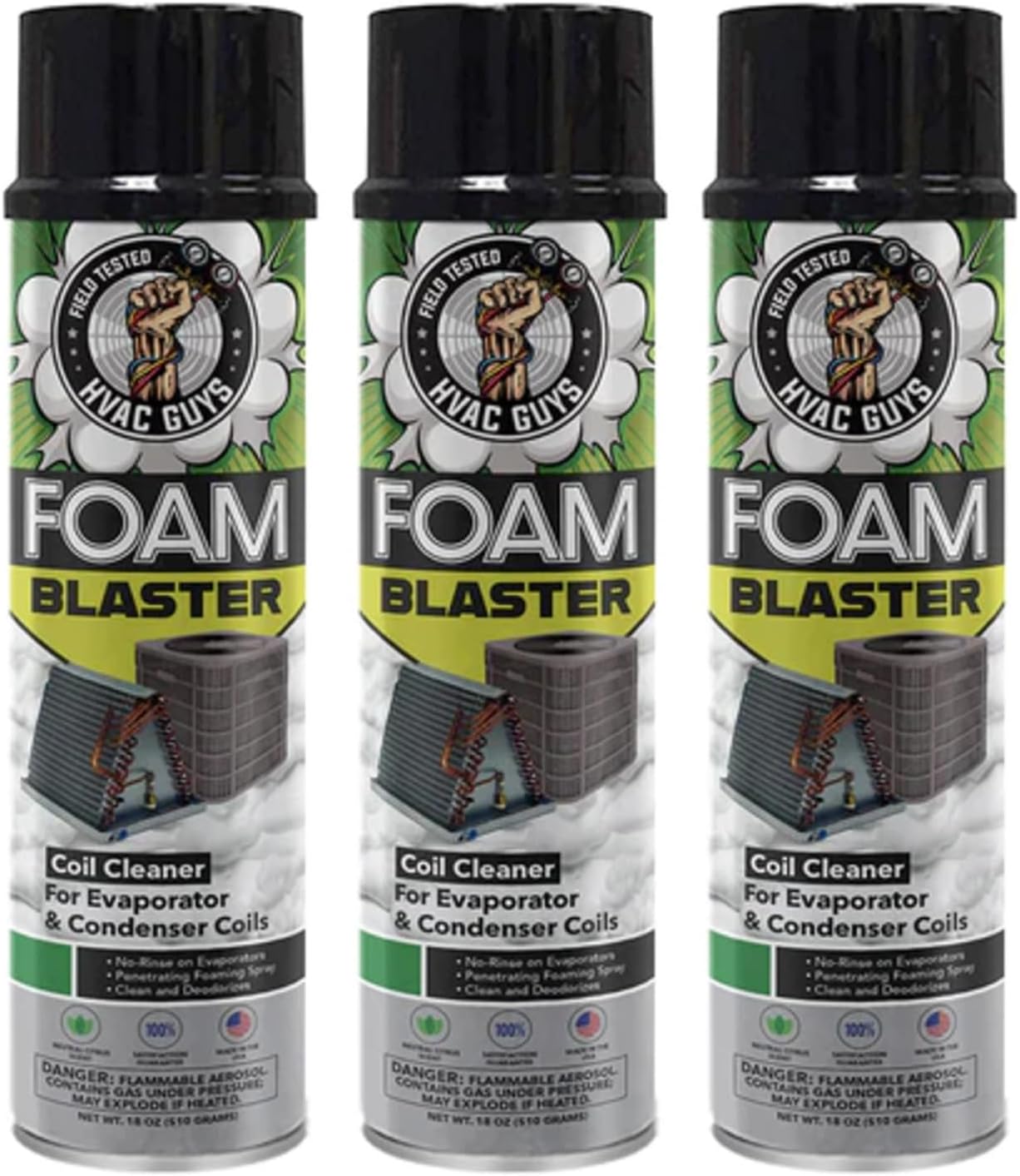 Leak Saver Foam Blaster AC Coil Cleaner for AC Unit 3-Pack | No Rinse Formula for Evaporators & Condensers | Neutral Citrus Scent