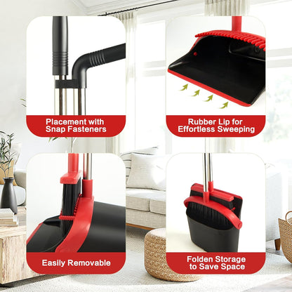 Broom and Dustpan Set, Long Handle Lightweight Dustpans with Broom Combo for Home, Indoor&Outdoor Sweeping for Home Room Kitchen Office Lobby (Charcoal)