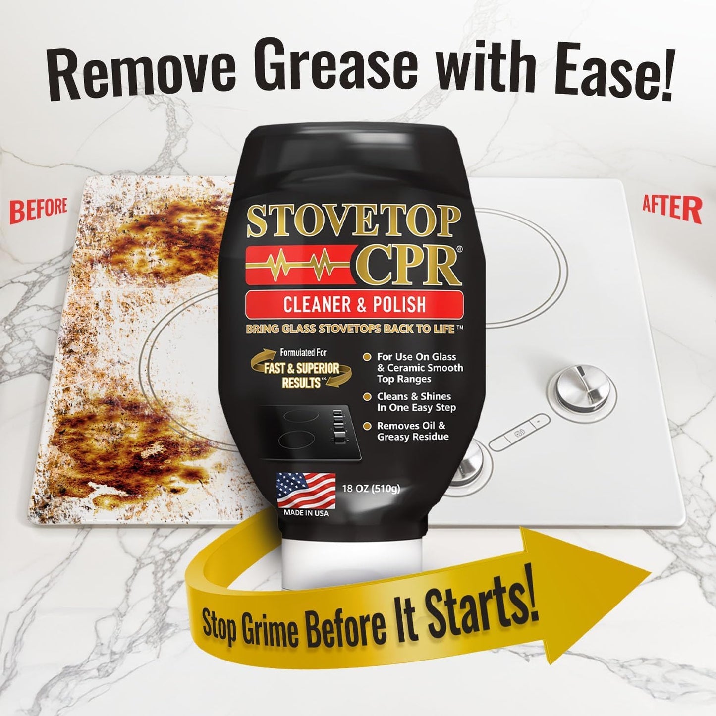 Stovetop CPR Glass Cooktop Cleaner Kit (18oz) – Ceramic Stove Cleaner, Polish, Scrubber Pads, Razor Scraper & Microfiber Towels