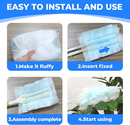 50 Pack Duster Refills Compatible with Swiffer, Disposable Microfiber Replacement Heads for Multi-Surface Cleaning on Blinds, Furniture & Fans, Blue (No Handle)