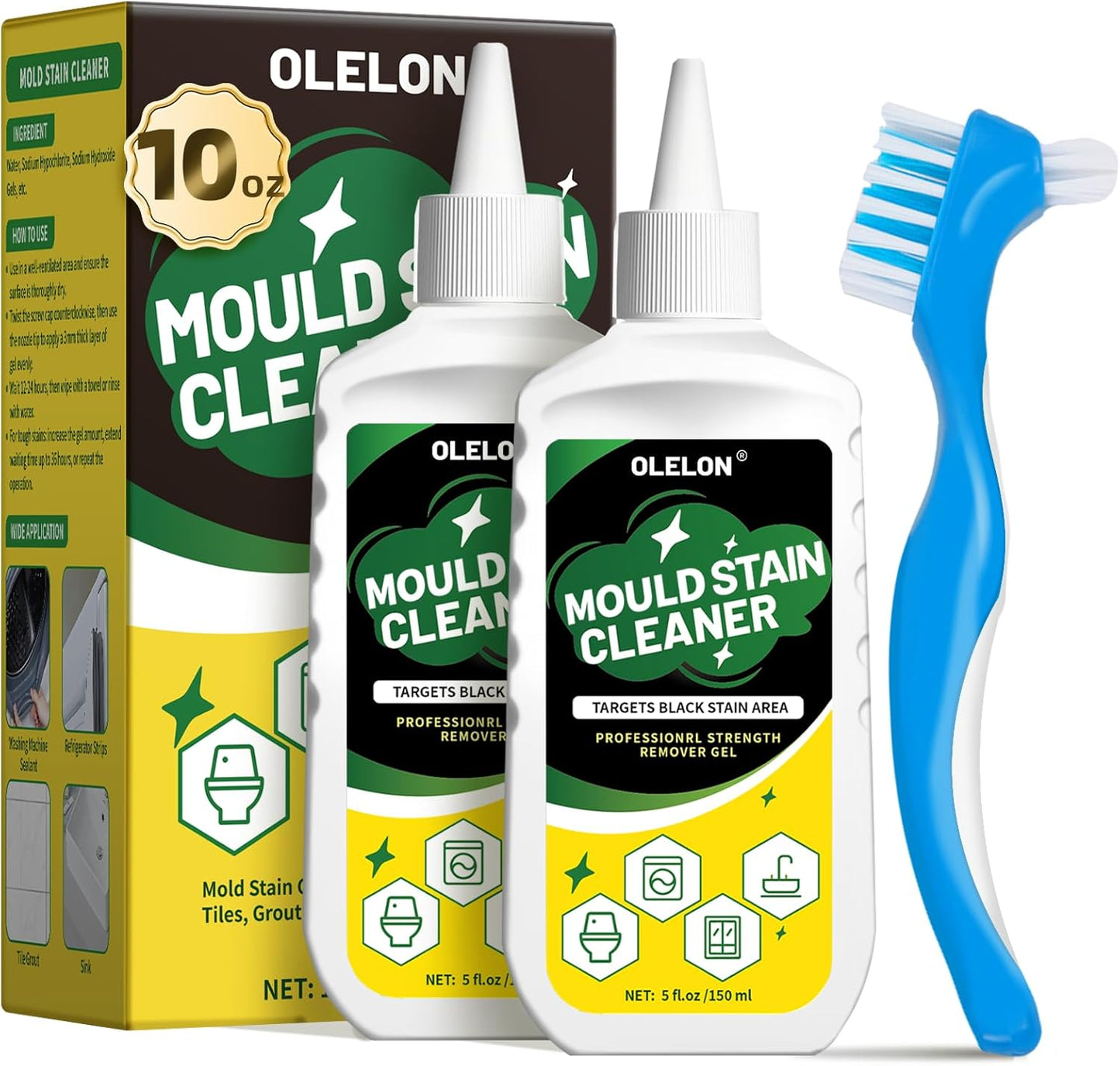 OLELON Mold Stain Remover Gel for Washing Machine Cleaner Front Loader Rubber Grout Cleaner Home Stain Removal Gel for Washer Showers Bathroom and Floor Tile - 300ML
