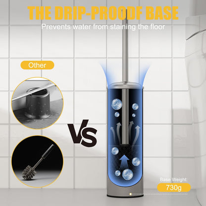 BESy Toilet Brush and Holder, Toilet Cleaner Bowl Set with Two Brush with Extra Long Handle, Durable Bristles Toilet Scrubber and Covered Holder, Drip-Proof Stainless Steel Oil Rubbed Bronze